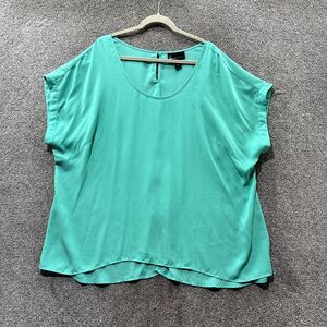 Lane Bryant Blouse Top Women 22/24‎ Green Scoop Neck Split Back Lightweight